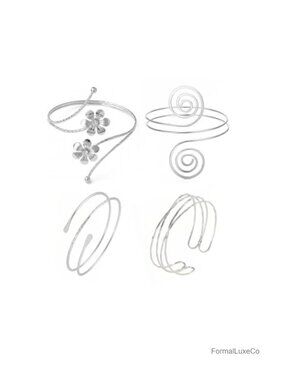 Minimalist Arm Cuff Gold Plated Upper Arm Bangle Bracelet Set 6 Pieces